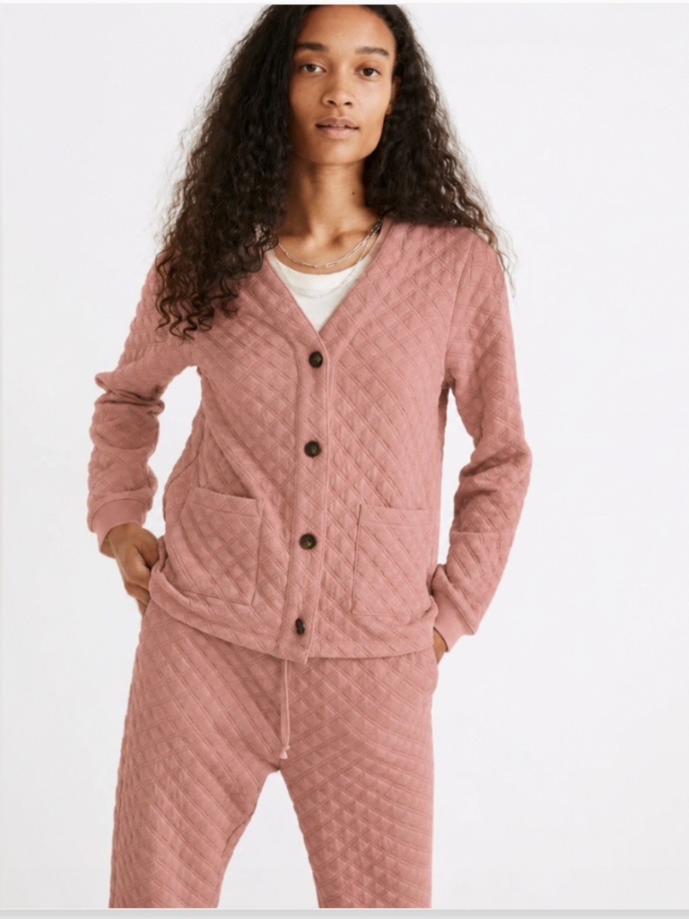 Madewell (Re)sourced Quilted Grandmacore Cardigan Sweatshirt Faded Mauve Size M